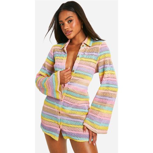 Rainbow Stripe Crochet Beach Shirt - boohoo - Modalova