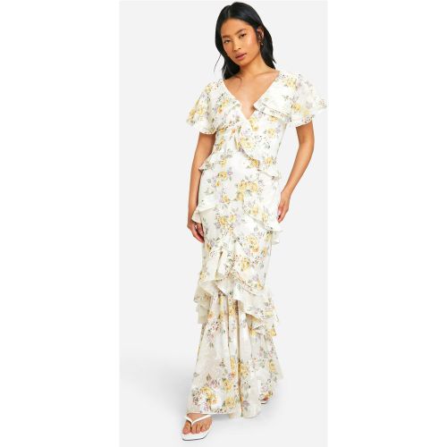 Petite" - Robe Longue Texturée À Volants - 38 - boohoo - Modalova