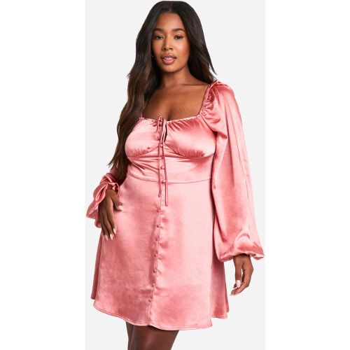 Grande Taille - Robe Champêtre Satinée À Manches Bouffantes - 44 - boohoo - Modalova