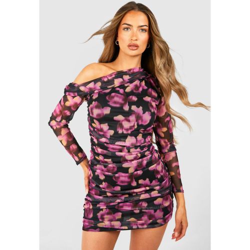 Robe Courte Asymétrique Fleurie En Mesh - 38 - boohoo - Modalova
