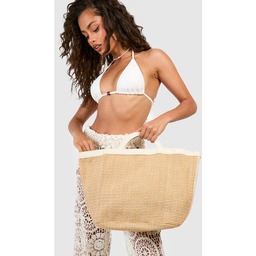 Sac De Plage En Paille À Bordure Contrastante - One Size - boohoo - Modalova