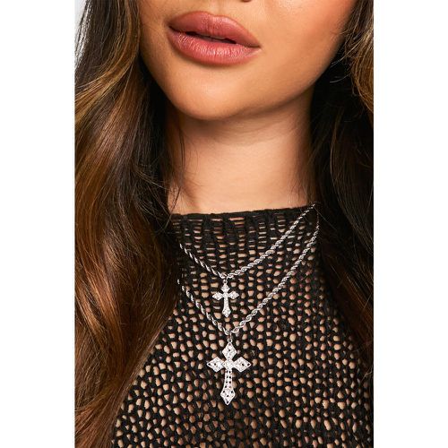 Collier À Pendentif Double Croix - One Size - boohoo - Modalova