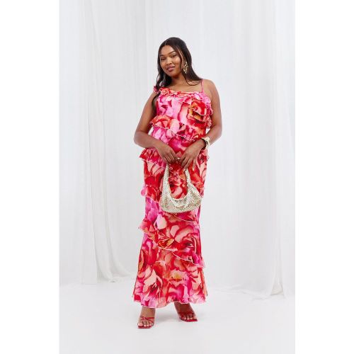 Grande Taille - Robe Asymétrique Longue Fleurie À Volants - 44 - boohoo - Modalova