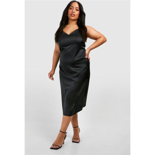 Grande Taille - Robe Mi-Longue Satinée À Col V - 44 - boohoo - Modalova