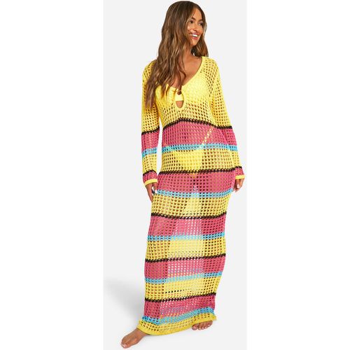 Colour Block Stripe Crochet Maxi Beach Dress - boohoo - Modalova