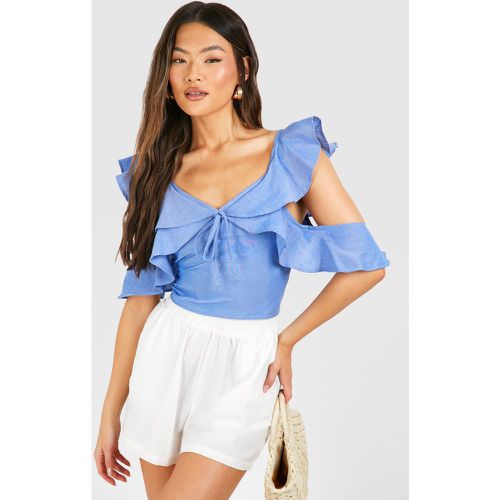 Crop Top À Volants En Chambray - 38 - boohoo - Modalova