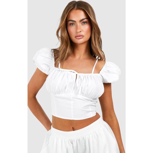 Crop Top En Popeline À Épaules Bouffantes - 38 - boohoo - Modalova