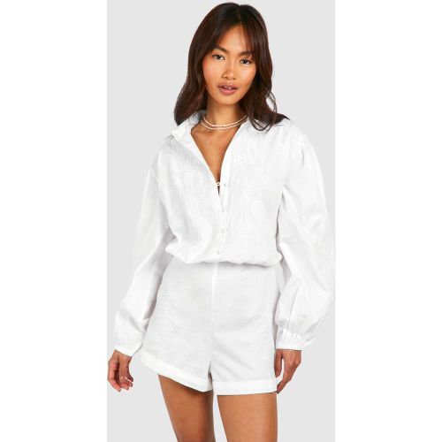 Combishort Brodé En Popeline - 38 - boohoo - Modalova