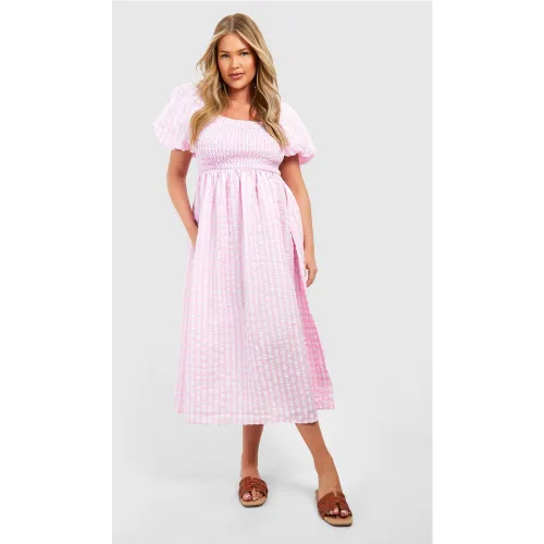 Grande Taille - Robe Mi-Longue Texturée À Manches Bouffantes - 44 - boohoo - Modalova
