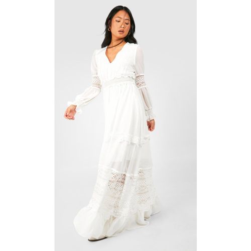 Petite" - Robe Longue Froncée En Dentelle - 34 - boohoo - Modalova