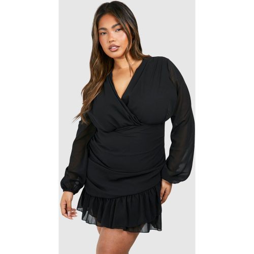 Grande Taille - Robe Portefeuille À Volants - 44 - boohoo - Modalova