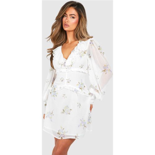 Robe Courte Fleurie À Volants - 36 - boohoo - Modalova