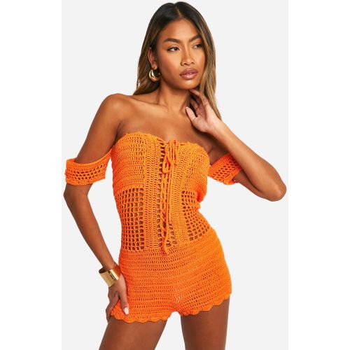 Combishort À Épaules Dénudées En Crochet - M - boohoo - Modalova