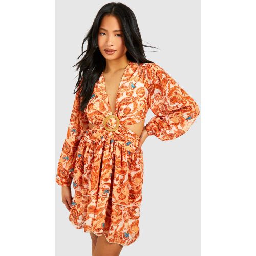 Petite" - Robe Courte À Découpes Et Motif Cachemire - 38 - boohoo - Modalova