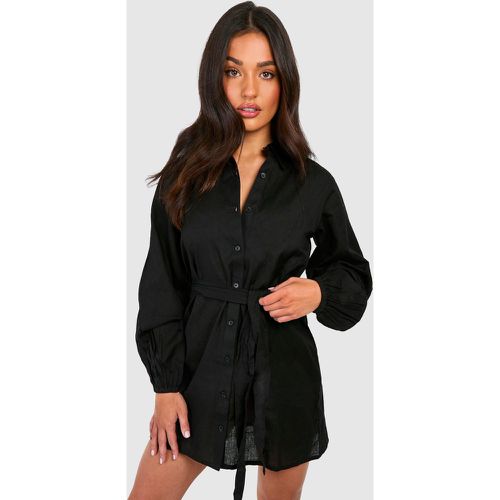 Petite" - Robe Chemise En Lin À Ceinture - 38 - boohoo - Modalova