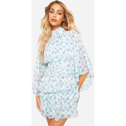 Robe Patineuse Plissée À Col Montant Et Imprimé Fleuri - 38 - boohoo - Modalova