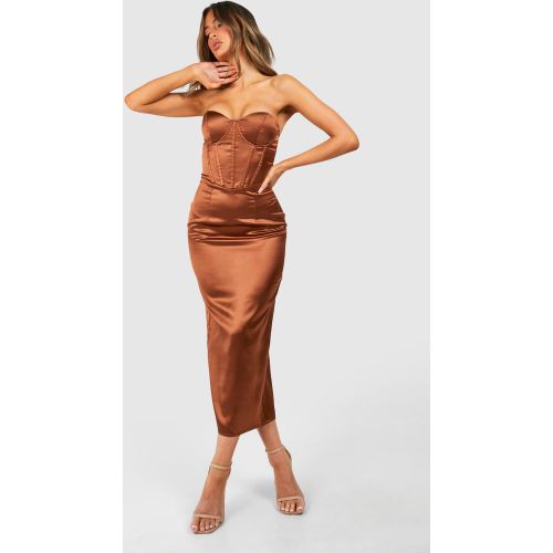 Robe Corset Mi-Longue Satinée - 44 - boohoo - Modalova
