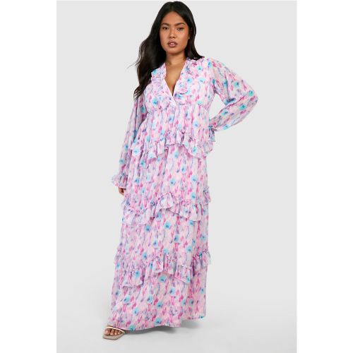 Grande Taille - Robe Longue Fleurie À Volants - 44 - boohoo - Modalova