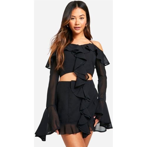 Crop Top Volanté À Col Bateau - 34 - boohoo - Modalova