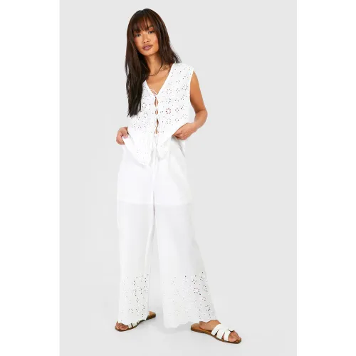 Pantalon Droit Brodé - 34 - boohoo - Modalova