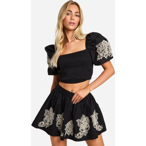 Mini-Jupe Brodée - Noir - 34, Noir - boohoo - Modalova
