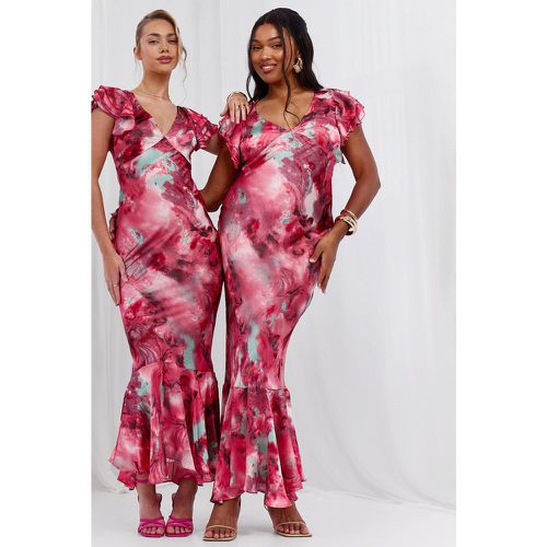 Grande Taille - Robe Longue Satinée À Imprimé Marbre - 44 - boohoo - Modalova