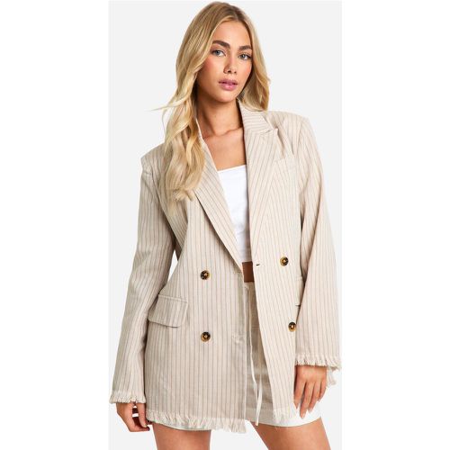 Blazer Effet Lin À Franges - 38 - boohoo - Modalova