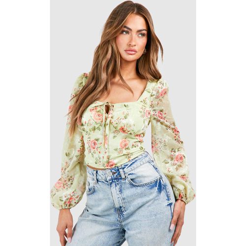 Corset Fleuri À Manches Bouffantes - 36 - boohoo - Modalova