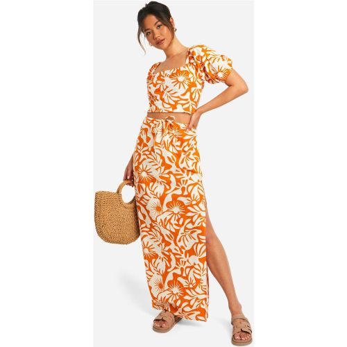 Jupe Longue Fleurie En Coton - 34 - boohoo - Modalova