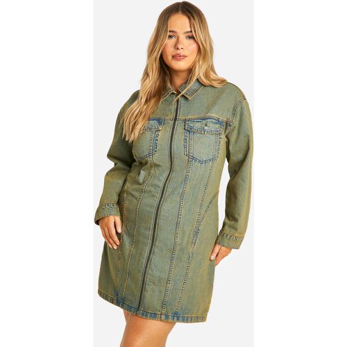 Grande Taille - Robe Droite Zippée En Jean - 44 - boohoo - Modalova