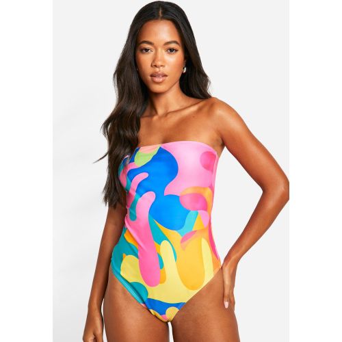 Maillot De Bain Bandeau À Imprimé Abstrait - 34 - boohoo - Modalova