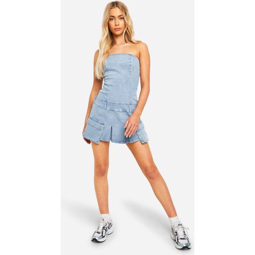 Robe Bustier En Denim À Poches Et Ceinture - 38 - boohoo - Modalova