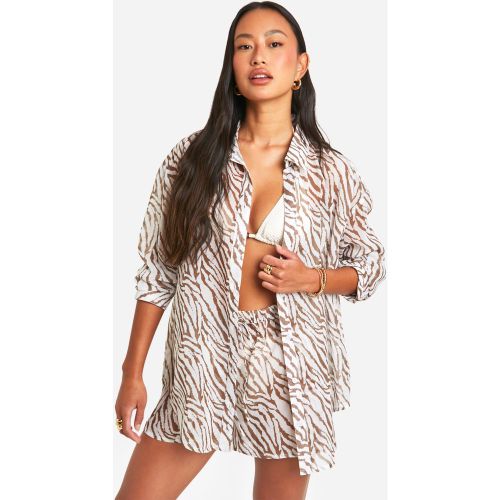 Chemise De Plage Boutonnée À Imprimé Tigre - L - boohoo - Modalova
