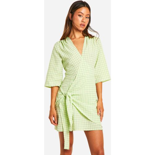 Tall" - Robe Portefeuille Texturée À Imprimé Vichy - 38 - boohoo - Modalova