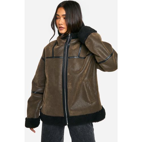 Blouson Aviateur À Capuche En Polaire - 36 - boohoo - Modalova