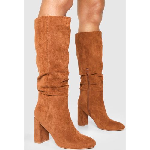 Bottes Hautes Froncées À Talon Carré - 38 - boohoo - Modalova