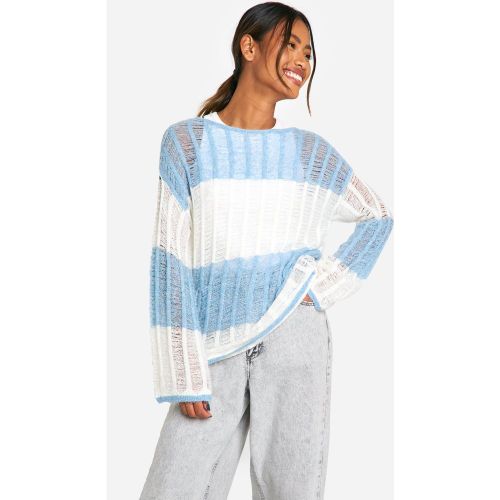 Pull Oversize À Rayures En Maille À Découpes - L - boohoo - Modalova