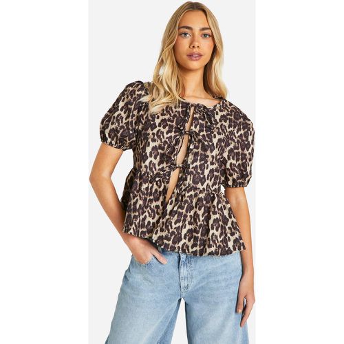 Blouse Nouée À Manches Bouffantes Et Imprimé Léopard - 34 - boohoo - Modalova