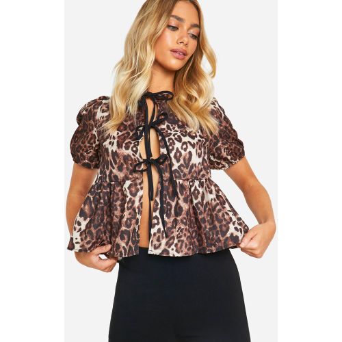 Blouse Nouée À Manches Bouffantes Et Imprimé Léopard - 34 - boohoo - Modalova