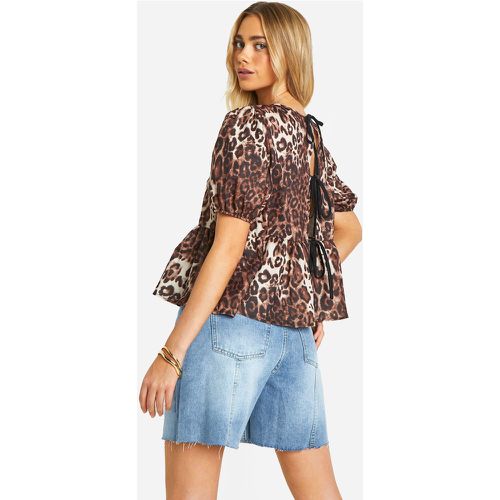 Blouse Nouée À Imprimé Léopard Et Manches Bouffantes - 36 - boohoo - Modalova