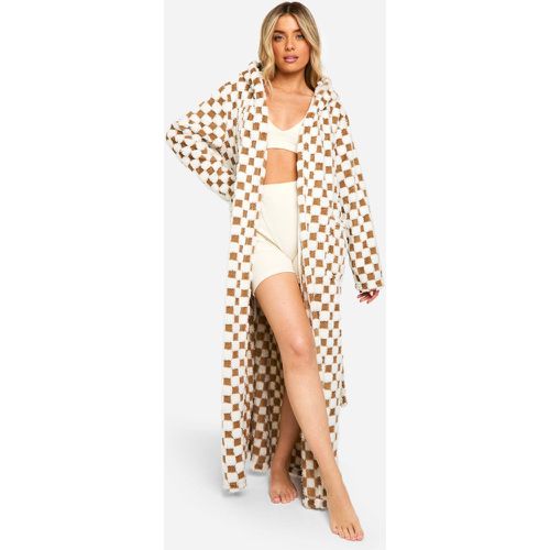 Robe De Chambre Longue En Polaire À Carreaux - L - boohoo - Modalova