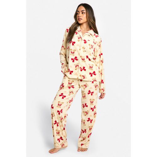 Ensemble De Pyjama En Polaire À Imprimé Ours Et Nœud - 34 - boohoo - Modalova