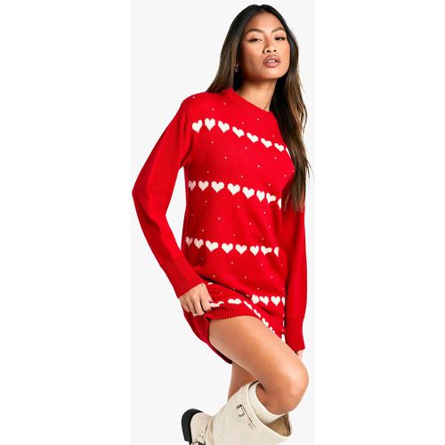 Robe Pull De Noël À Motif Cœur - L - boohoo - Modalova