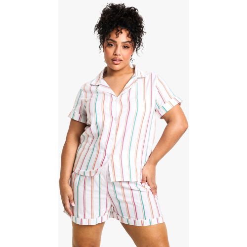 Grande Taille - Ensemble De Pyjama Rayé Avec Chemise Et Short - 44 - boohoo - Modalova