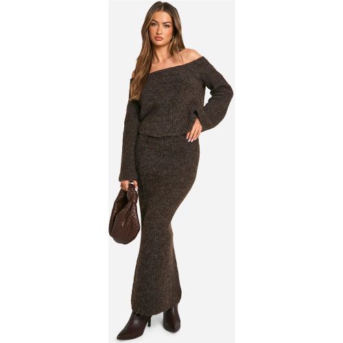 Ensemble Oversize En Maille Avec Pull À Col Bateau Et Jupe Longue - S - boohoo - Modalova