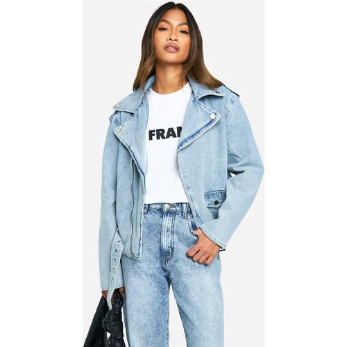 Veste Biker En Jean À Ceinture - 40 - boohoo - Modalova