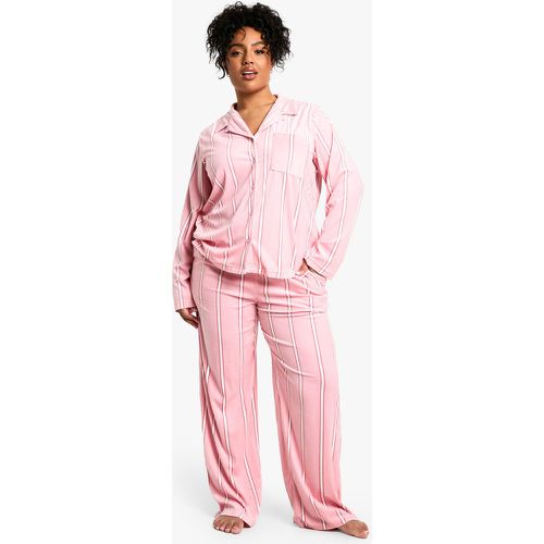 Grande Taille - Ensemble De Pyjama En Polaire À Rayures - 46 - boohoo - Modalova