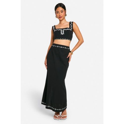 Ensemble À Broderie Avec Crop Top Et Jupe Longue - 34 - boohoo - Modalova