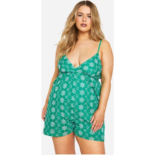 Grande Taille - Combishort Contrastant En Broderie - 44 - boohoo - Modalova