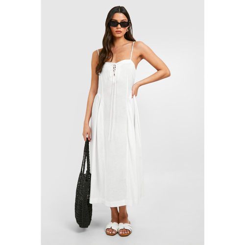 Robe Champêtre Mi-Longue En Lin Nouée À L'Avant - 38 - boohoo - Modalova